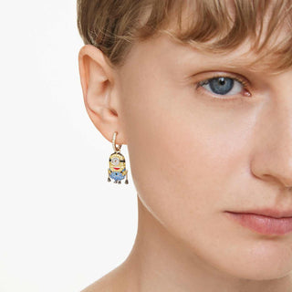 Minions Stuart and Banana drop earrings, Pavé, Mini, Multicolored, 18K gold finish