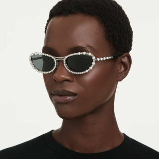 Sunglasses, Oval shape, 2 in 1 clip-on, SK7044, Silver tone