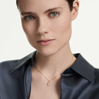 Swan pendant, Mixed cuts, Swan, White, 18K gold finish