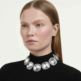 Una Angelic choker, Cushion cut, White, Ruthenium plated