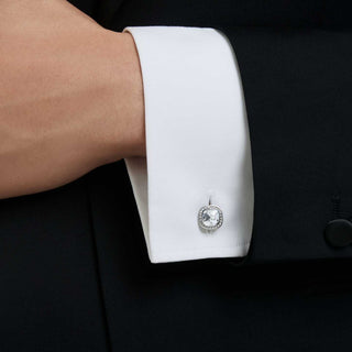 Una Angelic cufflinks, Cushion cut, White, Ruthenium plated