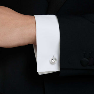 Una Angelic cufflinks, Round cut, White, Rhodium plated