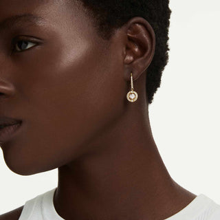 Una Angelic drop earrings, Round cut, White, 18K gold finish