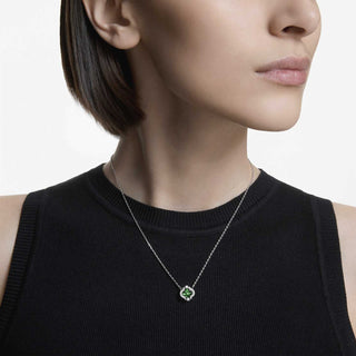 Una Angelic pendant, Mixed cuts, Green, Rhodium plated