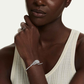 Vienna bangle, Mixed cuts, Feather, White, Rhodium plated