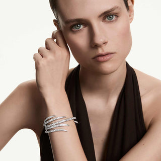 Vienna bangle, Mixed cuts, White, Rhodium plated