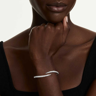 Vienna bangle, Round cut, Swan, White, Rhodium plated