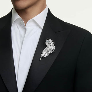 Vienna brooch, Mixed cuts, Feather, White, Rhodium plated