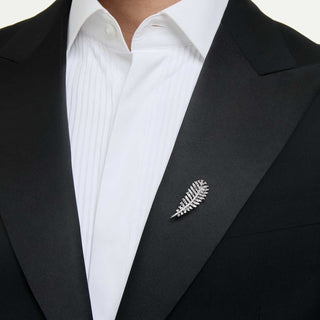 Vienna brooch, Mixed cuts, Feather, White, Rhodium plated