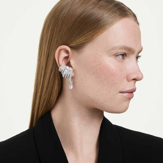 Vienna clip earrings, Mixed cuts, Swan, White, Rhodium plated