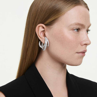 Vienna clip earrings, Mixed cuts, White, Rhodium plated