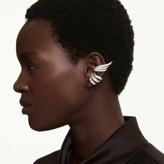 Vienna ear cuffs, Mixed cuts, Swan, White, Rhodium plated