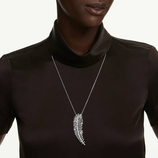 Vienna pendant and brooch, Mixed cuts, Feather, White, Rhodium plated