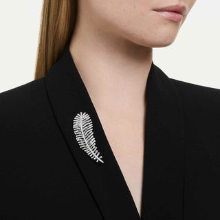Vienna pendant and brooch, Mixed cuts, Feather, White, Rhodium plated