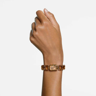 Watch, Octagon cut bracelet, Brown, Champagne gold-tone finish