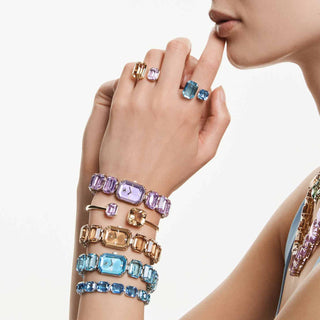 Watch, Octagon cut bracelet, Purple, Champagne gold-tone finish