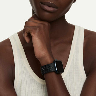 Watch strap, Silicone with stitching, Black, Stainless steel